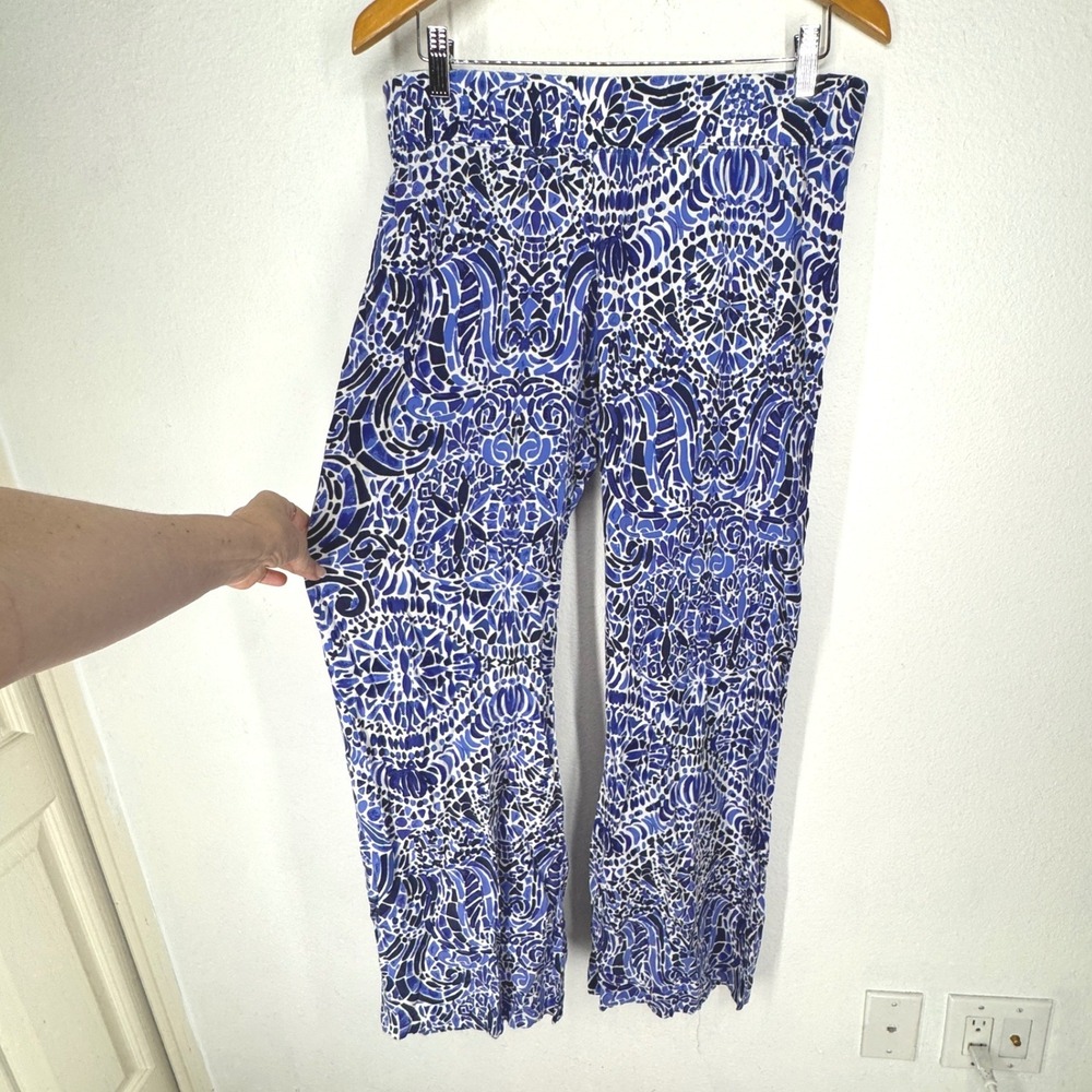 Lilly Pulitzer Abstract Palazzo Rayon Beach Pants M Blue Flowy Preppy Pull On
